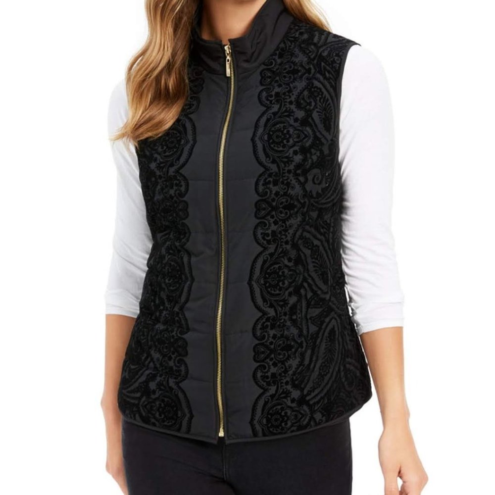 CHARTER CLUB Petite Velvet-Flocked Puffer Vest NWT